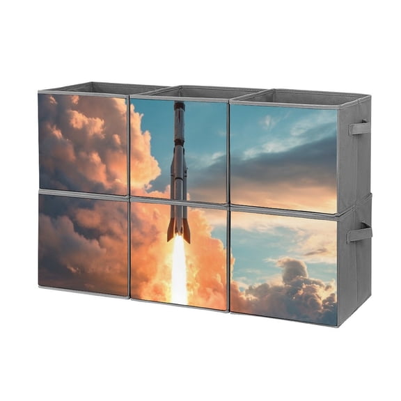 Collapsible Oxford Fabric Storage Cubes with Handles, Large Mid Foldable Oxford Cloth Bins Set of 2/6, Closet Organizers for Shelves Clothes Home Kitchen Toy - Missile