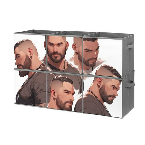 Collapsible Oxford Fabric Storage Cubes with Handles, Large Mid Foldable Oxford Cloth Bins Set of 2/6, Closet Organizers for Shelves Clothes Home Kitchen Toy - Muscle Man-2