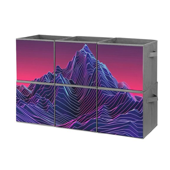 Collapsible Oxford Fabric Storage Cubes with Handles, Large Mid Foldable Oxford Cloth Bins Set of 2/6, Closet Organizers for Shelves Clothes Home Kitchen Toy - Neon Valley Cyber Future-1