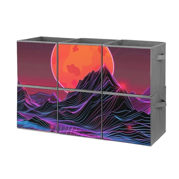 Collapsible Oxford Fabric Storage Cubes with Handles, Large Mid Foldable Oxford Cloth Bins Set of 2/6, Closet Organizers for Shelves Clothes Home Kitchen Toy - Neon River Velly Cyber-1