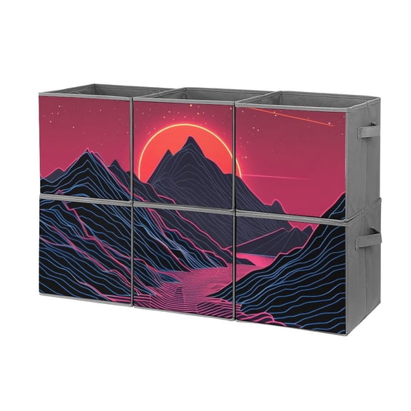 Collapsible Oxford Fabric Storage Cubes with Handles, Large Mid Foldable Oxford Cloth Bins Set of 2/6, Closet Organizers for Shelves Clothes Home Kitchen Toy - Neon Valley Cyber Future-2
