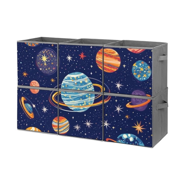 Collapsible Oxford Fabric Storage Cubes with Handles, Large Mid Foldable Oxford Cloth Bins Set of 2/6, Closet Organizers for Shelves Clothes Home Kitchen Toy - Planets