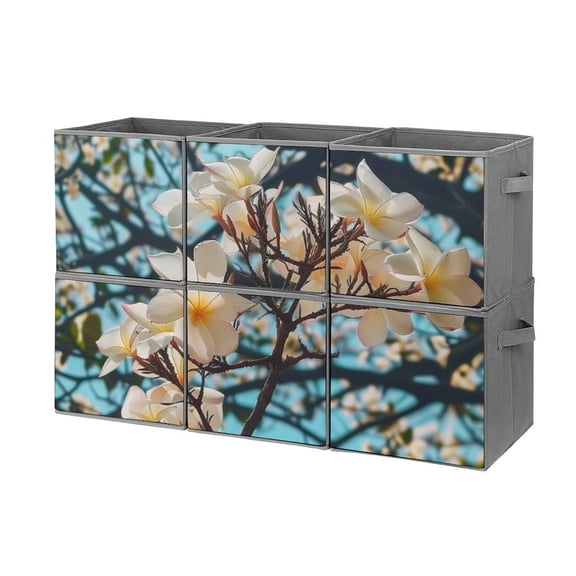 Collapsible Oxford Fabric Storage Cubes with Handles, Large Mid Foldable Oxford Cloth Bins Set of 2/6, Closet Organizers for Shelves Clothes Home Kitchen Toy - Plumeria Flowers-3