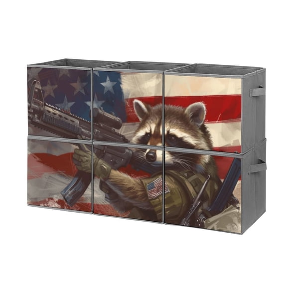 Collapsible Oxford Fabric Storage Cubes with Handles, Large Mid Foldable Oxford Cloth Bins Set of 2/6, Closet Organizers for Shelves Clothes Home Kitchen Toy - Racoon-1