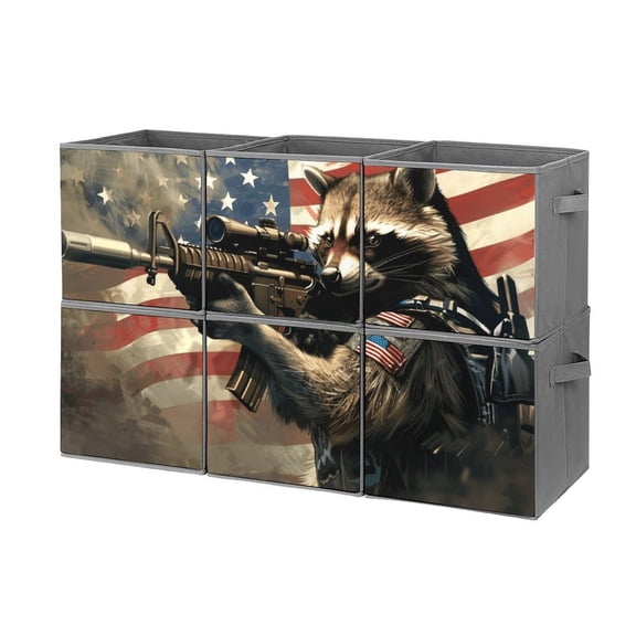 Collapsible Oxford Fabric Storage Cubes with Handles, Large Mid Foldable Oxford Cloth Bins Set of 2/6, Closet Organizers for Shelves Clothes Home Kitchen Toy - Racoon-1