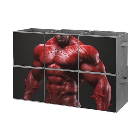 Collapsible Oxford Fabric Storage Cubes with Handles, Large Mid Foldable Oxford Cloth Bins Set of 2/6, Closet Organizers for Shelves Clothes Home Kitchen Toy - Red Muscle