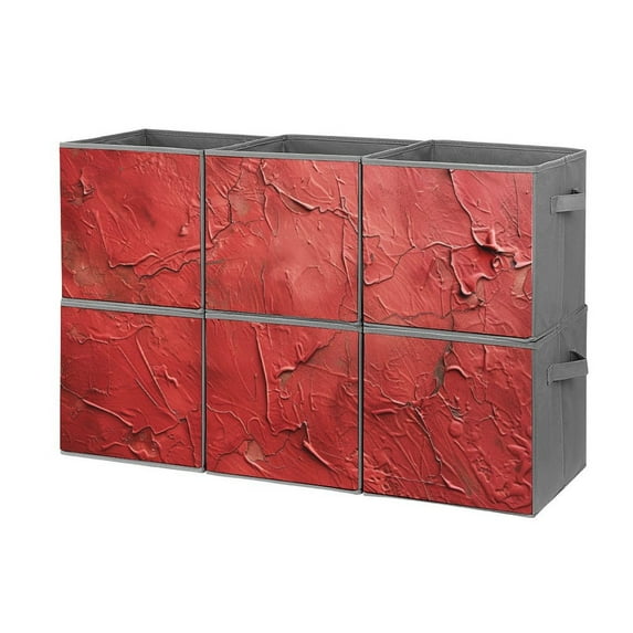 Collapsible Oxford Fabric Storage Cubes with Handles, Large Mid Foldable Oxford Cloth Bins Set of 2/6, Closet Organizers for Shelves Clothes Home Kitchen Toy - Red Oil Pattern