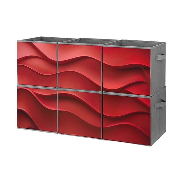 Collapsible Oxford Fabric Storage Cubes with Handles, Large Mid Foldable Oxford Cloth Bins Set of 2/6, Closet Organizers for Shelves Clothes Home Kitchen Toy - Red Wave