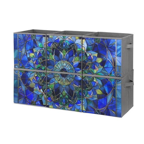 Collapsible Oxford Fabric Storage Cubes with Handles, Large Mid Foldable Oxford Cloth Bins Set of 2/6, Closet Organizers for Shelves Clothes Home Kitchen Toy - Retro Mandala Glass Flower-2