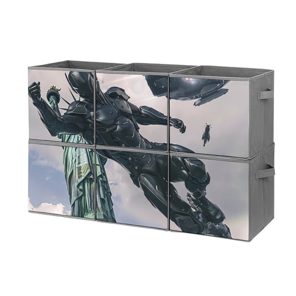 Collapsible Oxford Fabric Storage Cubes with Handles, Large Mid Foldable Oxford Cloth Bins Set of 2/6, Closet Organizers for Shelves Clothes Home Kitchen Toy - Robot