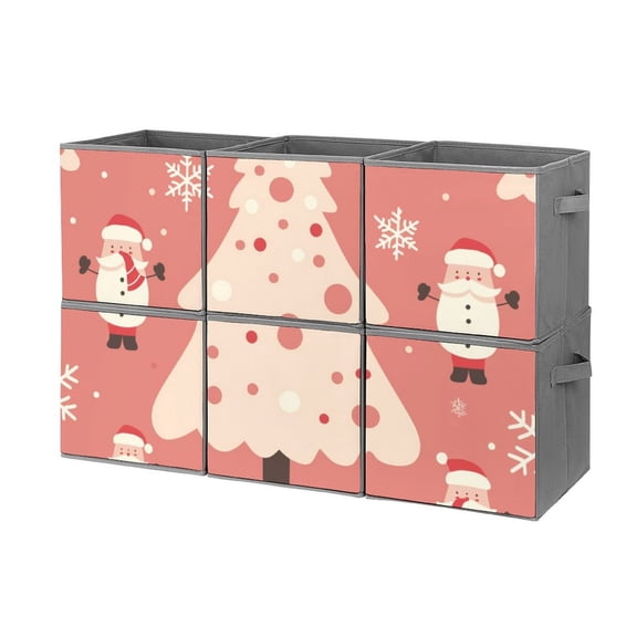 Collapsible Oxford Fabric Storage Cubes with Handles, Large Mid Foldable Oxford Cloth Bins Set of 2/6, Closet Organizers for Shelves Clothes Home Kitchen Toy - Santa Christmas Tree-1