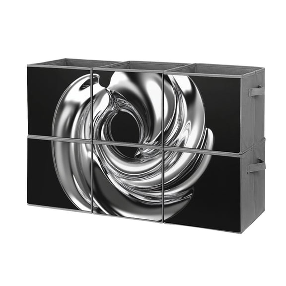 Collapsible Oxford Fabric Storage Cubes with Handles, Large Mid Foldable Oxford Cloth Bins Set of 2/6, Closet Organizers for Shelves Clothes Home Kitchen Toy - Silver chrome spiral template
