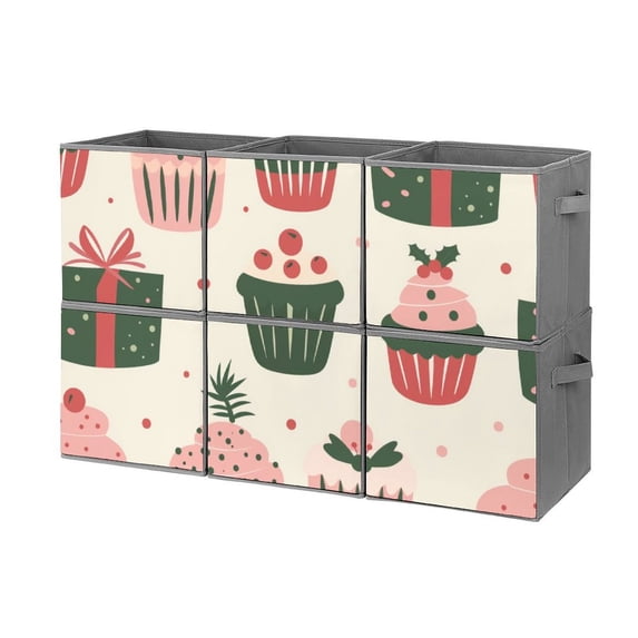 Collapsible Oxford Fabric Storage Cubes with Handles, Large Mid Foldable Oxford Cloth Bins Set of 2/6, Closet Organizers for Shelves Clothes Home Kitchen Toy - Snow Cake Gift Christmas-2