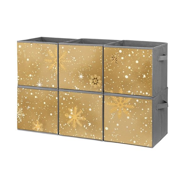 Collapsible Oxford Fabric Storage Cubes with Handles, Large Mid Foldable Oxford Cloth Bins Set of 2/6, Closet Organizers for Shelves Clothes Home Kitchen Toy - Snow Flake Christmas-1