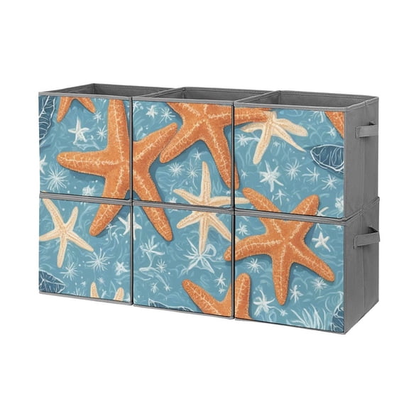 Collapsible Oxford Fabric Storage Cubes with Handles, Large Mid Foldable Oxford Cloth Bins Set of 2/6, Closet Organizers for Shelves Clothes Home Kitchen Toy - Starfish