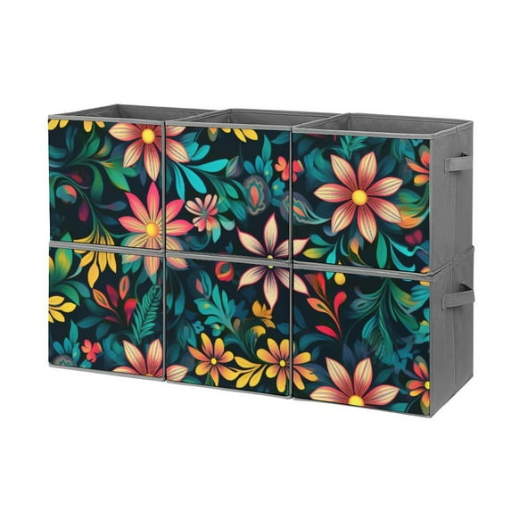 Collapsible Oxford Fabric Storage Cubes with Handles, Large Mid Foldable Oxford Cloth Bins Set of 2/6, Closet Organizers for Shelves Clothes Home Kitchen Toy - Tropical Pattern-1
