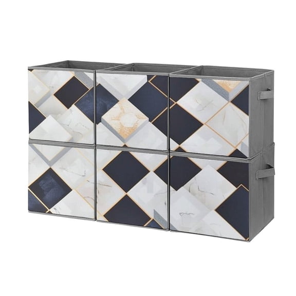 Collapsible Oxford Fabric Storage Cubes with Handles, Large Mid Foldable Oxford Cloth Bins Set of 2/6, Closet Organizers for Shelves Clothes Home Kitchen Toy - White Navy Cubes