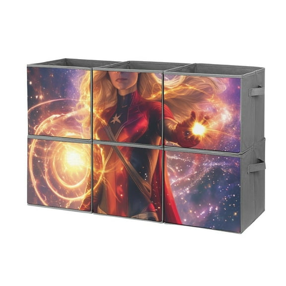 Collapsible Oxford Fabric Storage Cubes with Handles, Large Mid Foldable Oxford Cloth Bins Set of 2/6, Closet Organizers for Shelves Clothes Home Kitchen Toy - Woman Superhero-1