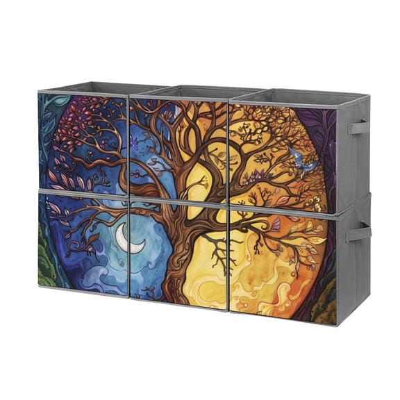 Collapsible Oxford Fabric Storage Cubes with Handles, Large Mid Foldable Oxford Cloth Bins Set of 2/6, Closet Organizers for Shelves Clothes Home Kitchen Toy - World Tree