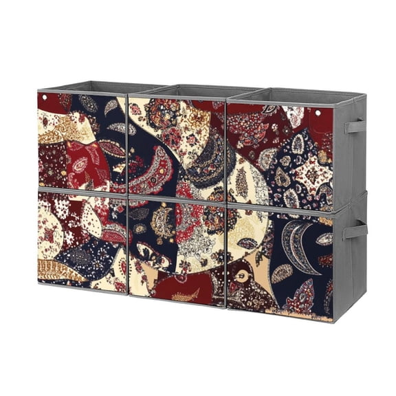 Collapsible Oxford Fabric Storage Cubes with Handles, Large Mid Foldable Oxford Cloth Bins Set of 2/6, Closet Organizers for Shelves Clothes Home Kitchen Toy - bandana paisley