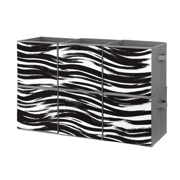 Collapsible Oxford Fabric Storage Cubes with Handles, Large Mid Foldable Oxford Cloth Bins Set of 2/6, Closet Organizers for Shelves Clothes Home Kitchen Toy - bold wavy grunge lines