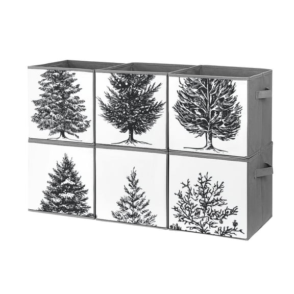 Collapsible Oxford Fabric Storage Cubes with Handles, Large Mid Foldable Oxford Cloth Bins Set of 2/6, Closet Organizers for Shelves Clothes Home Kitchen Toy - christmas tree