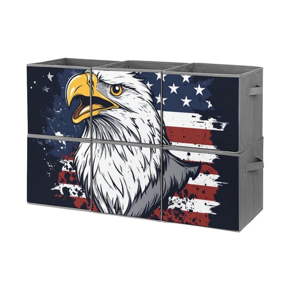 Collapsible Oxford Fabric Storage Cubes with Handles, Large Mid Foldable Oxford Cloth Bins Set of 2/6, Closet Organizers for Shelves Clothes Home Kitchen Toy - eagle, america flag background