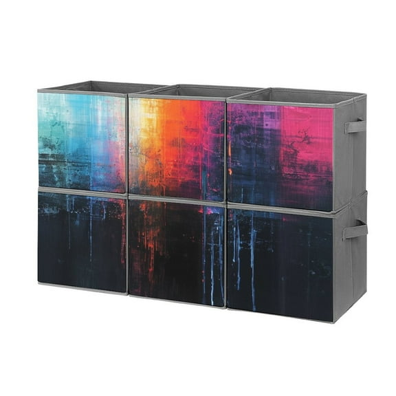 Collapsible Oxford Fabric Storage Cubes with Handles, Large Mid Foldable Oxford Cloth Bins Set of 2/6, Closet Organizers for Shelves Clothes Home Kitchen Toy - fade