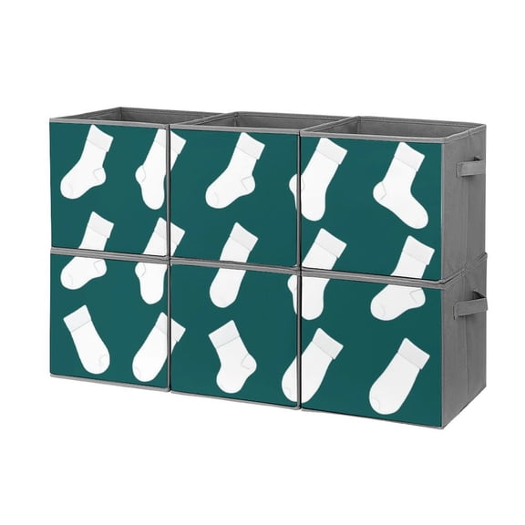 Collapsible Oxford Fabric Storage Cubes with Handles, Large Mid Foldable Oxford Cloth Bins Set of 2/6, Closet Organizers for Shelves Clothes Home Kitchen Toy - white socks iconpattern-1