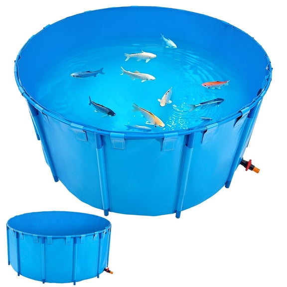 Collapsible PVC Fish Pond, 1320 Gal Above Ground Aquaculture Tank, Metal Frame Goldfish Pool with Drain Valve (Blue)