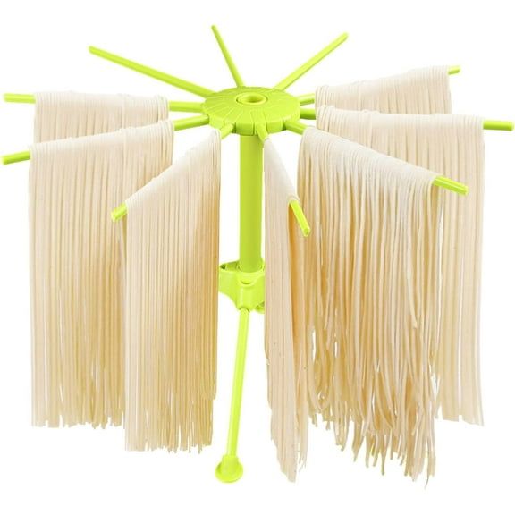 Collapsible Pasta Drying Rack, Food Grade ABS Plastic Spaghetti or Noodle Dryer Stand with 10 Arm Household Noodle Stander (Green)