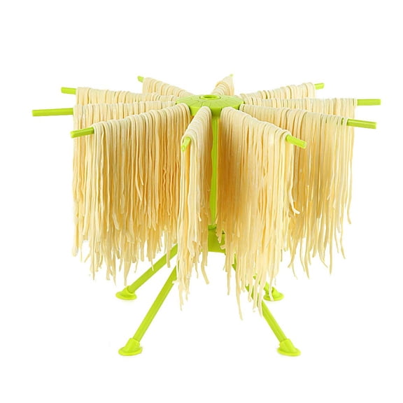 Collapsible Pasta Drying Rack, Plastic Foldable Homemade Fresh Spaghetti Stand Dryer Noodle Hanger for Kitchen with 10 Arms, Stable, Easy Storage, Quickly Set Up (White)