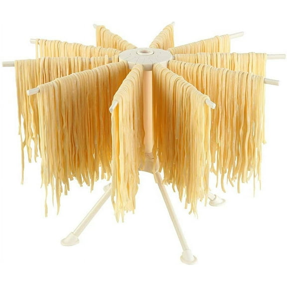 Collapsible , Plastic Foldable Homemade Fresh Spaghetti Stand Dryer Noodle Hanger for Kitchen with 10 Arms, Stable, Easy Storage, Quickly Set Up (White)