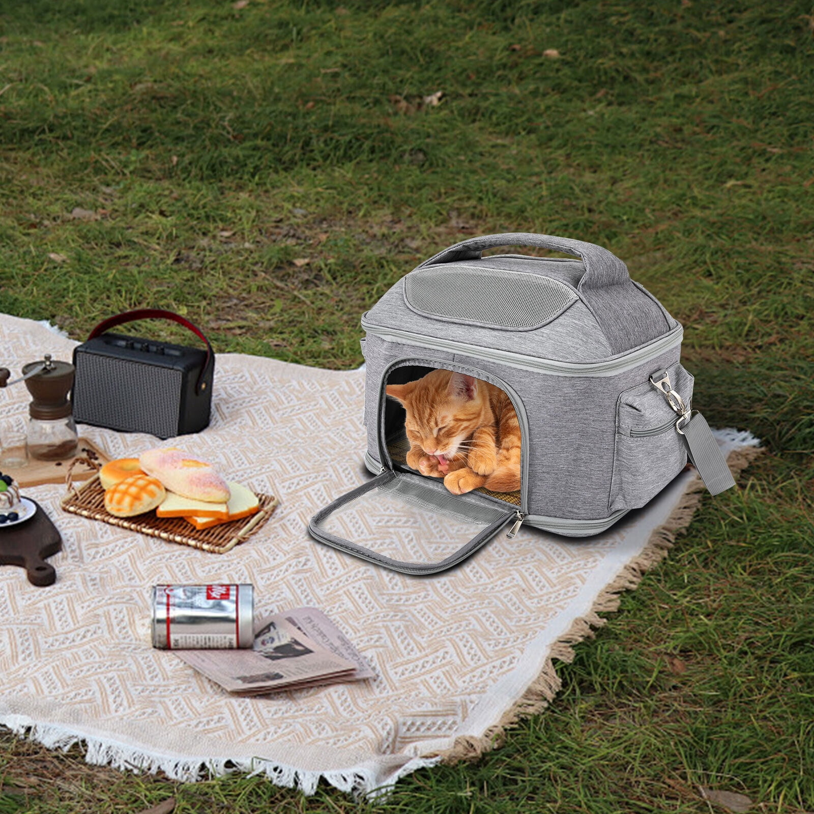 Collapsible Pet Carrier Pet Bag Crey Pet Travel Bag Oxford Waterproof Fabric 16.54*11.81*13.39 in