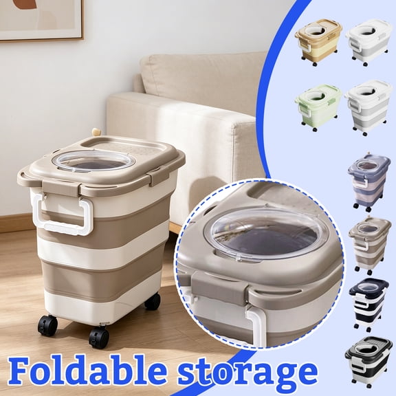 Collapsible Pet Food Storage Container, Airtight Dog Food Bin with Scoop for Pantry Organization, Rice & Flour Holder, Space-Saving Kitchen Storage, 1Pack C