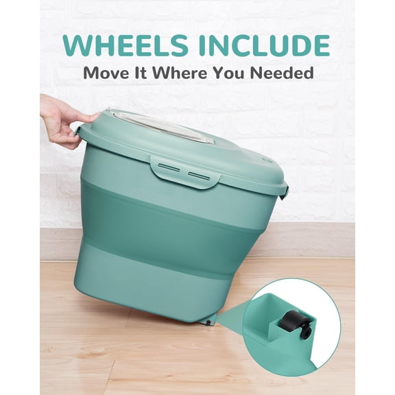 Collapsible Pet Food Storage Container with Airtight Lid, Wheels, and Scoop for Freshness