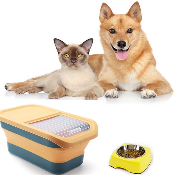 Collapsible Pet Food Storage Containers, Airtight Dog Food Storage Container, Grain Storage Bin, Large Capacity for Cat Food Dog Food and Other Food Storage (Yellow)