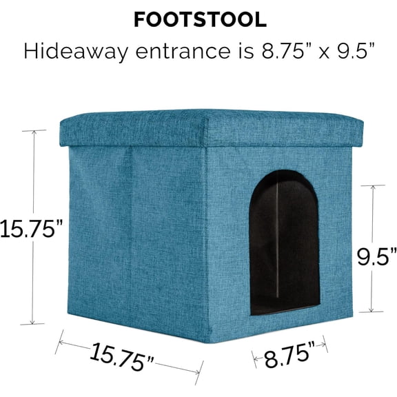 Collapsible Pet House for Cats & Small Dogs - Foldable Footstool with Plush Ball Toy - Ocean Blue, Small - dog bed