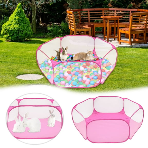 Collapsible Pet Playpen 23.62 Inch, Pop Up Ball Pit for Small Dogs and Cats, Indoor Outdoor Portable Play Pool with Zipper Closure, Travel Pet Enclosure, Pet Supplies, Pink
