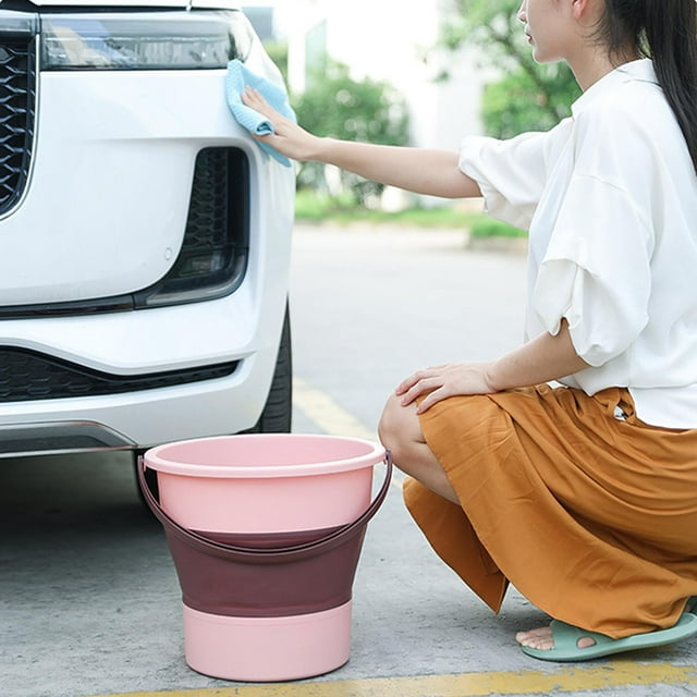 Collapsible Plastic Bucket,Foldable Round Tub with Handle, Folding Portable Fishing Water Pail, Space Saving Outdoor Waterpot for Garden Camping Car Mop Cleaning Beach