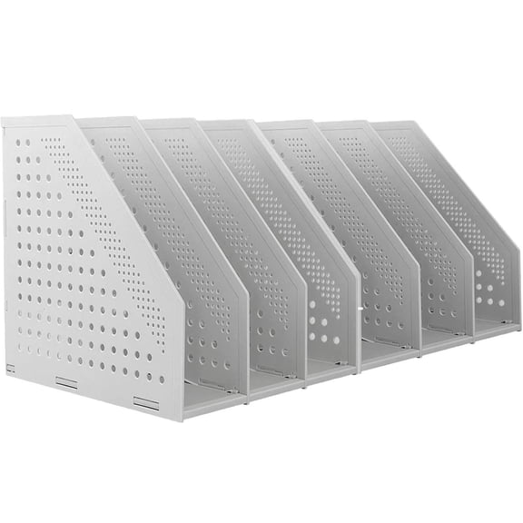 Collapsible Plastic Magazine File Holder Vertical Binder Storage Organizer for Desk Sturdy Upright Desktop Magazine Organizer Folder Rack (Gray)