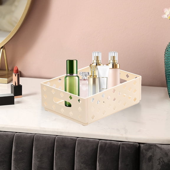 Collapsible Plastic Storage Basket Medium Size Foldable Organizer Bin with Handles for Home Kitchen Bathroom Office Desk Cosmetics Organization