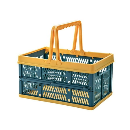Collapsible Plastic Storage Crate with Folding Handles Container Easy Storage - Blue