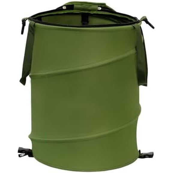 Collapsible Pop Up Trash Can, Outdoor Recycling Bin 13.8x15.8 in, 600D Oxford Cloth Yard Bags, Camping Trash Can With Clip and Zip Lid (1Pcs-Green 10 Gallons)