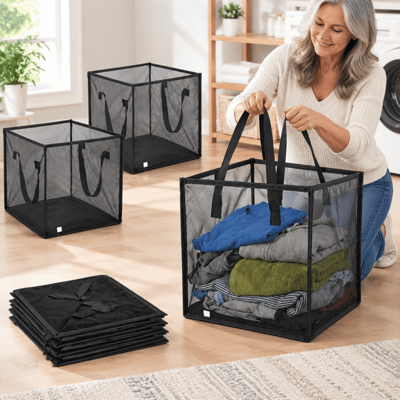Collapsible Pop Up Laundry Baskets, 13 Inch Foldable Portable Washing Bin with Handles