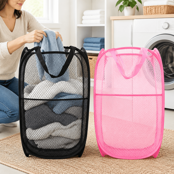 Collapsible Pop Up Laundry Hamper, Extra Large Mesh Foldable Laundry ...