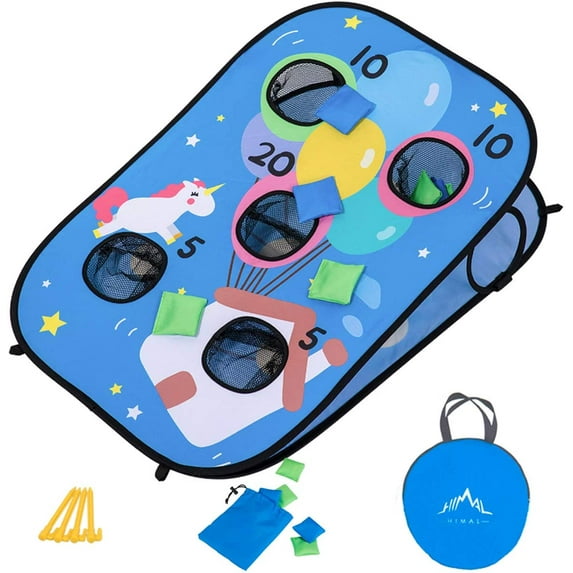 Himal Collapsible Portable 5 Holes Cornhole Game Cornhole Set Bounce Bean Bag Toss Game with 10 Bean Bags,Tic Tac Toe Game Double Games (3 x 2-Feet, Single Board)