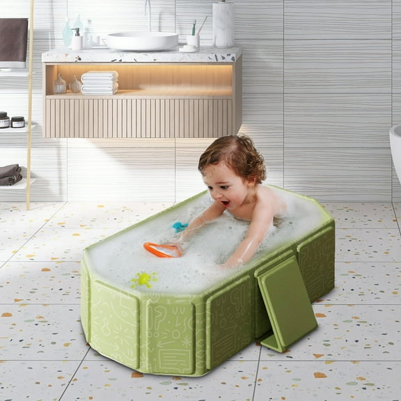 Collapsible Portable Bathtub for Youngster with Quick Drain Plug Includes Balls & Ducks Space-Saving Foldable Bath Basin