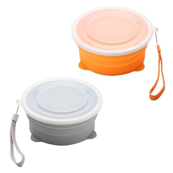 Collapsible Portable Bowl With Lid Home Kitchen Silicone Bowl For Camping(2 Pieces, grey,orange