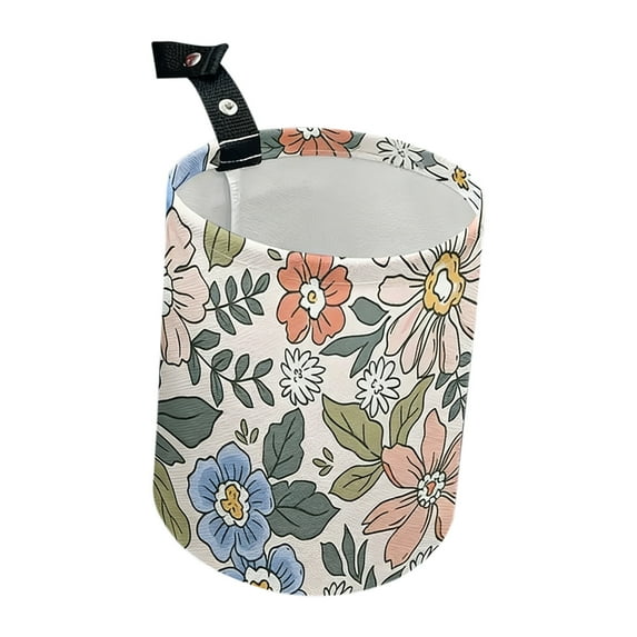 Collapsible Portable Car Trash Can with Bags, Car Mounted Garbage Bin Hanging Type Car Rear Seat Storage - Flowers & Leaves - Interior Universal